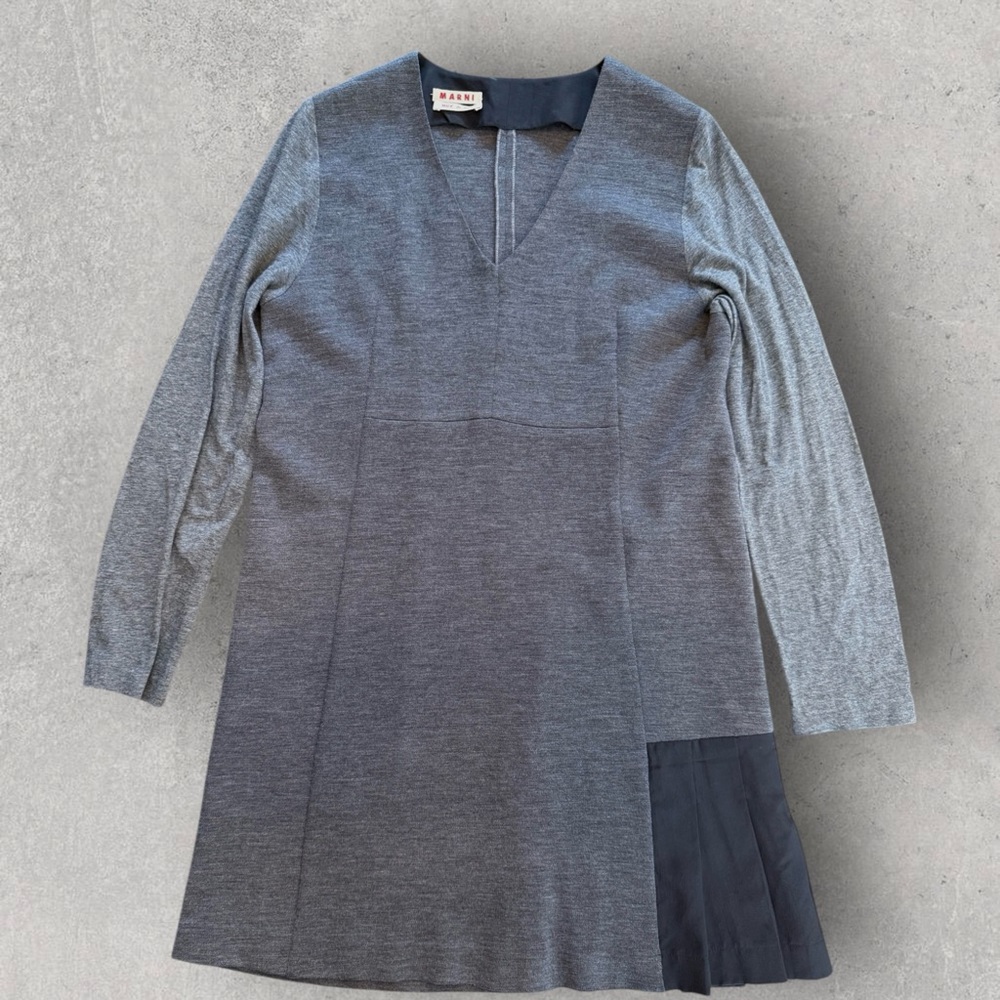 MARNI Gray Black Wool Silk Shift Dress Size 4 (IT 40)